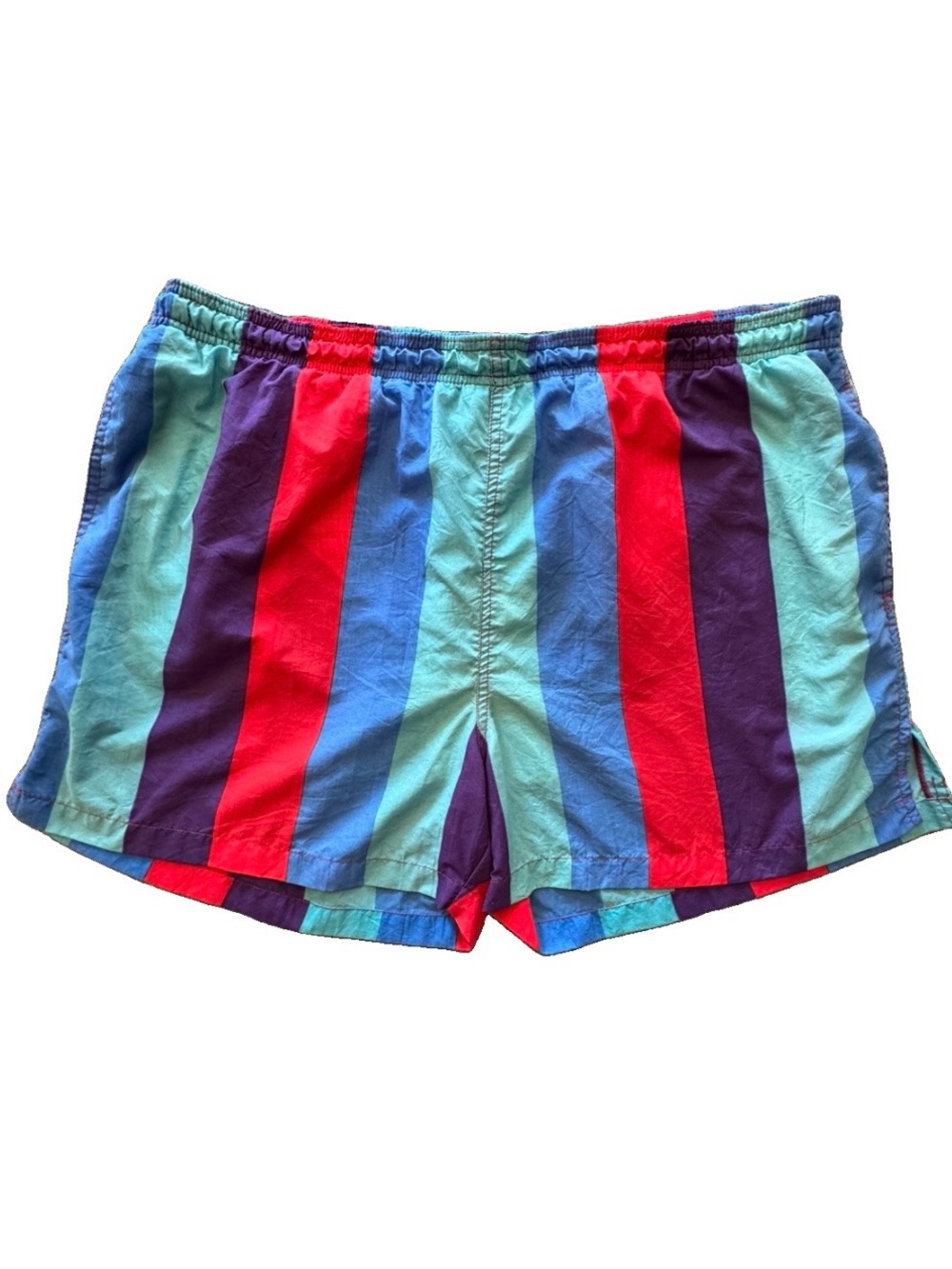 Vintage Pacific Scene Swim Trunks XL 80s 90s Rainbow Stripe Retro Surf Shorts